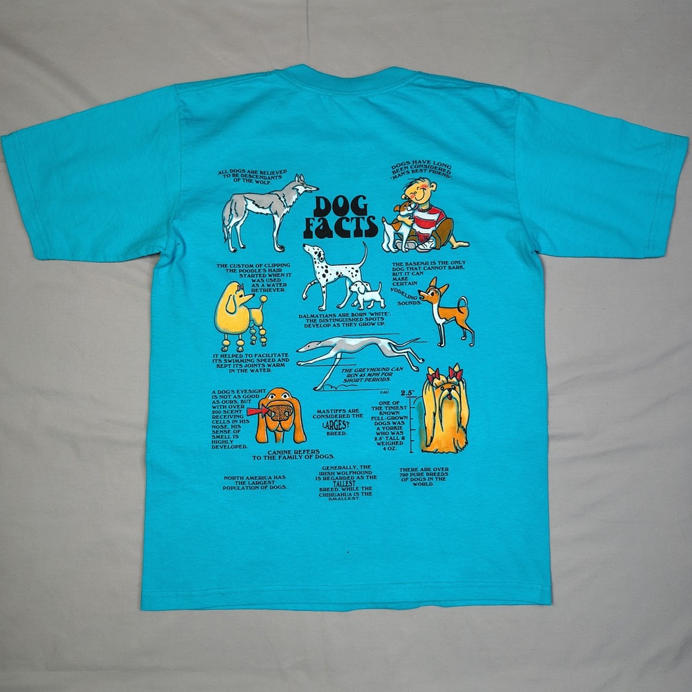 VINTAGE Anvil Dog Facts Graphic T-Shirt Youth Large Turquoise Blue Cotton - Picture 9 of 12